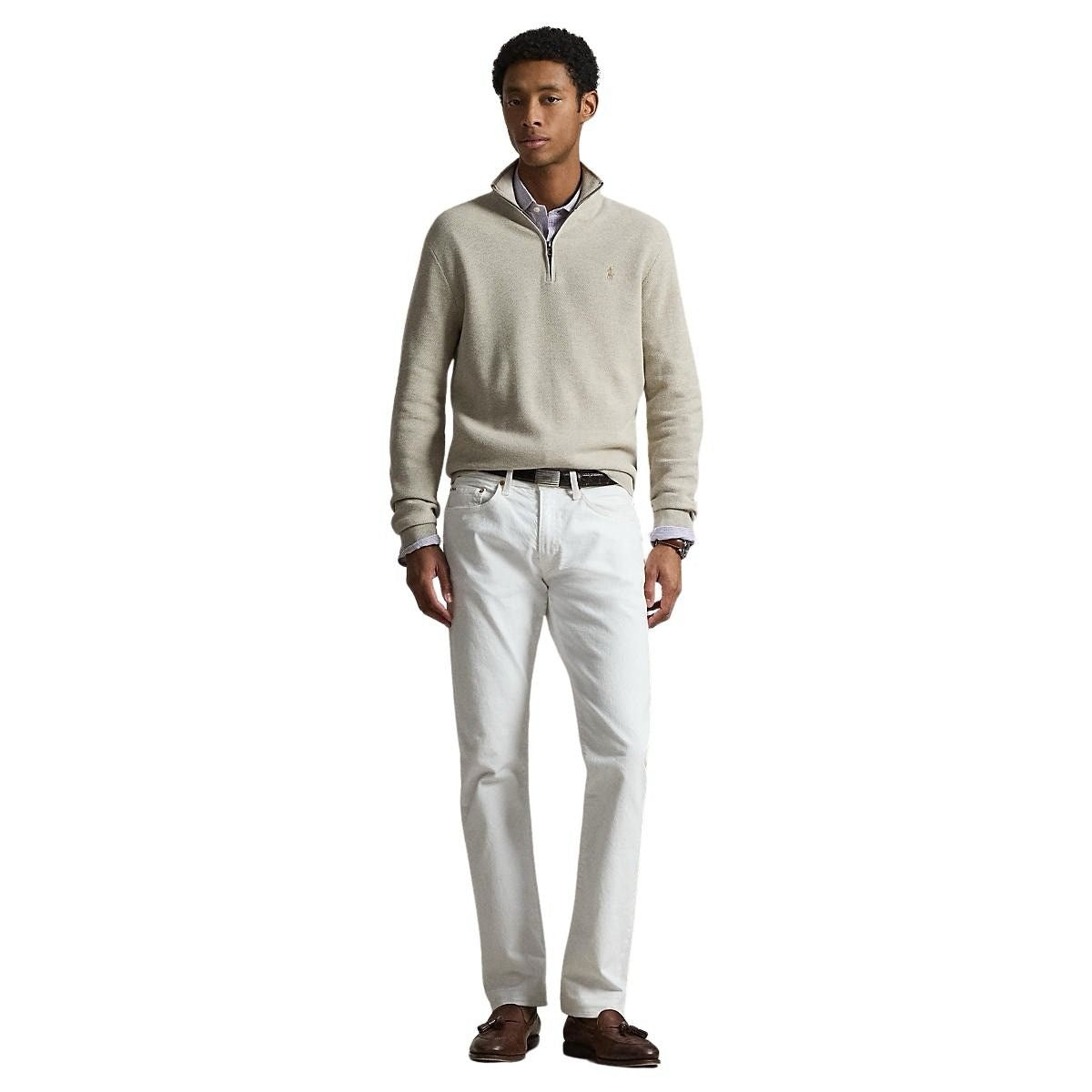 Mesh Knit Cotton Sweater Quarter Zip