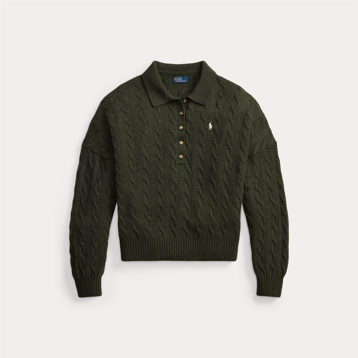 Cable Wool Cashmere Polo Collar Jumper