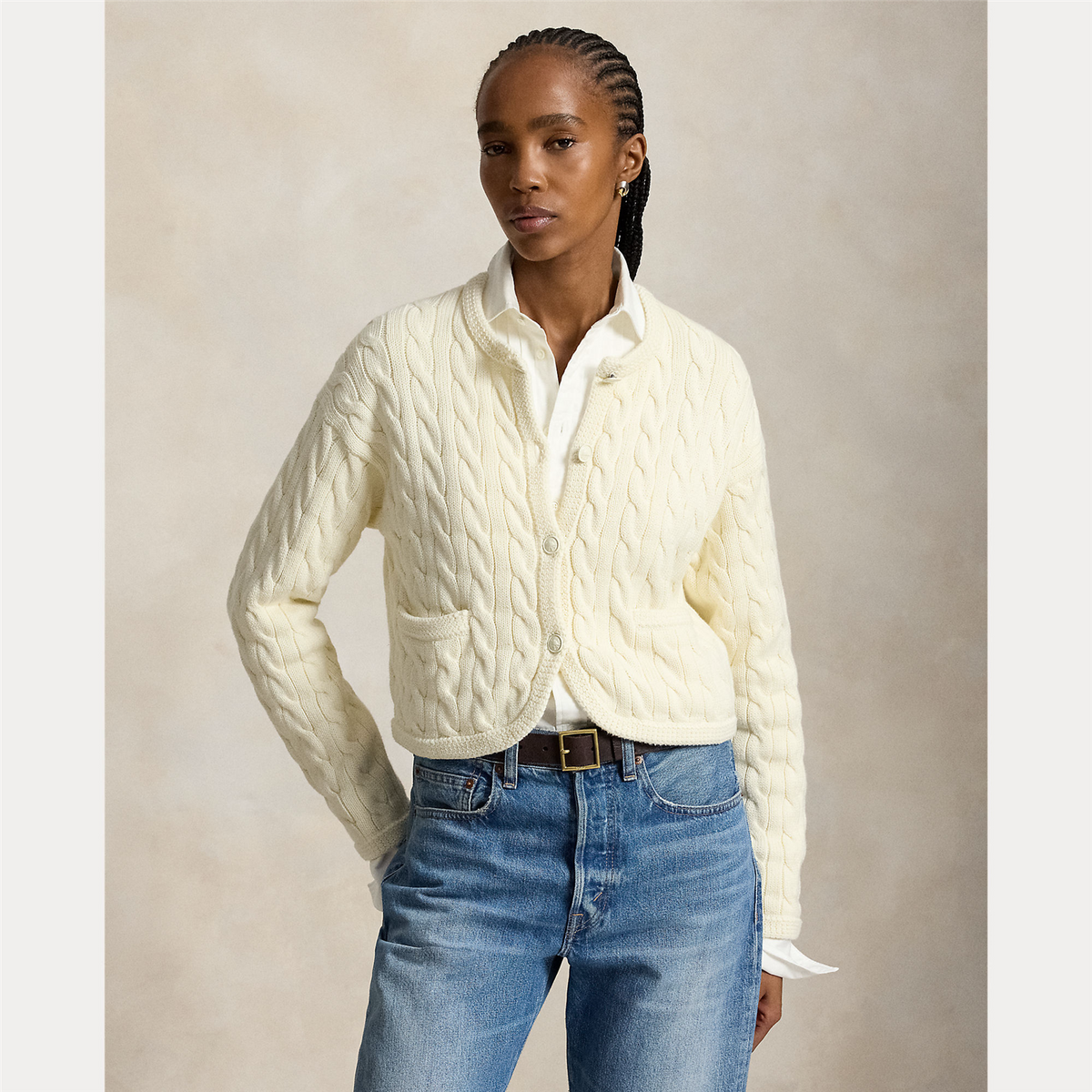 Cable-Knit Cotton Blend Cardigan