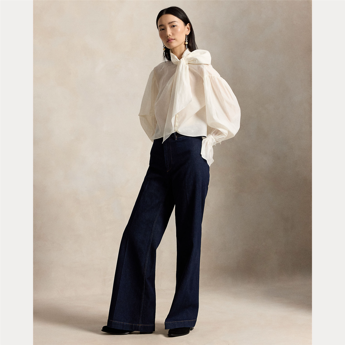 Tie-Bow Organdy Shirt