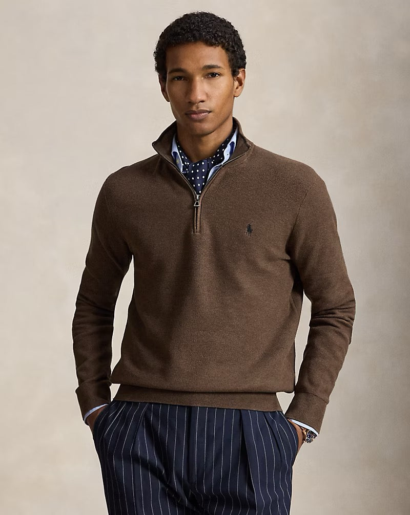 Mesh Knit Cotton Sweater Quarter Zip