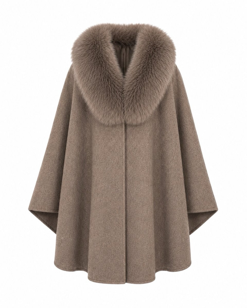 Faux Fur Collar Cape