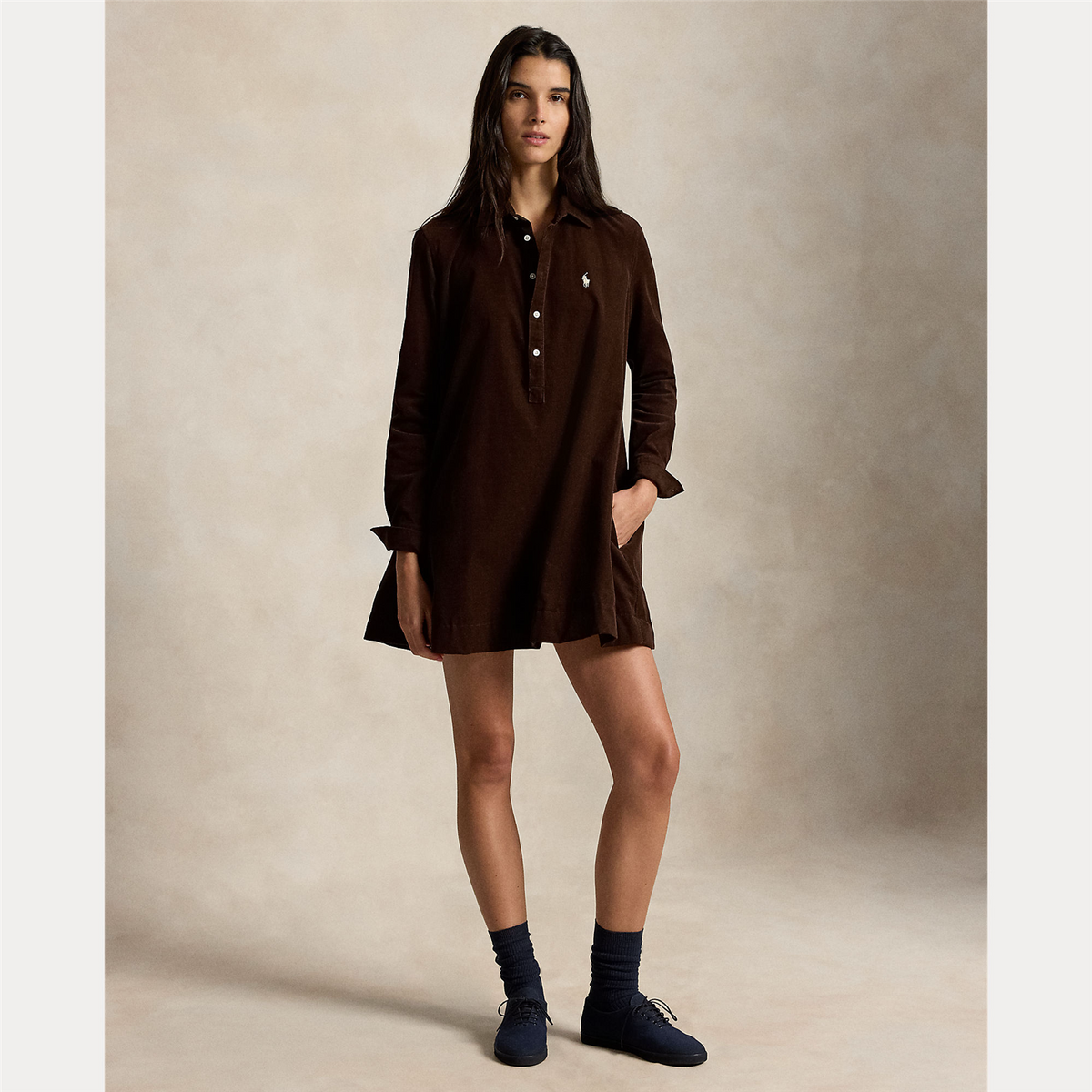 Cotton Corduroy A-Line Shirtdress
