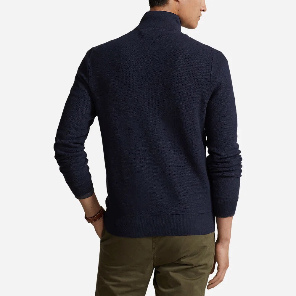 Mesh Knit Cotton Sweater Quarter Zip