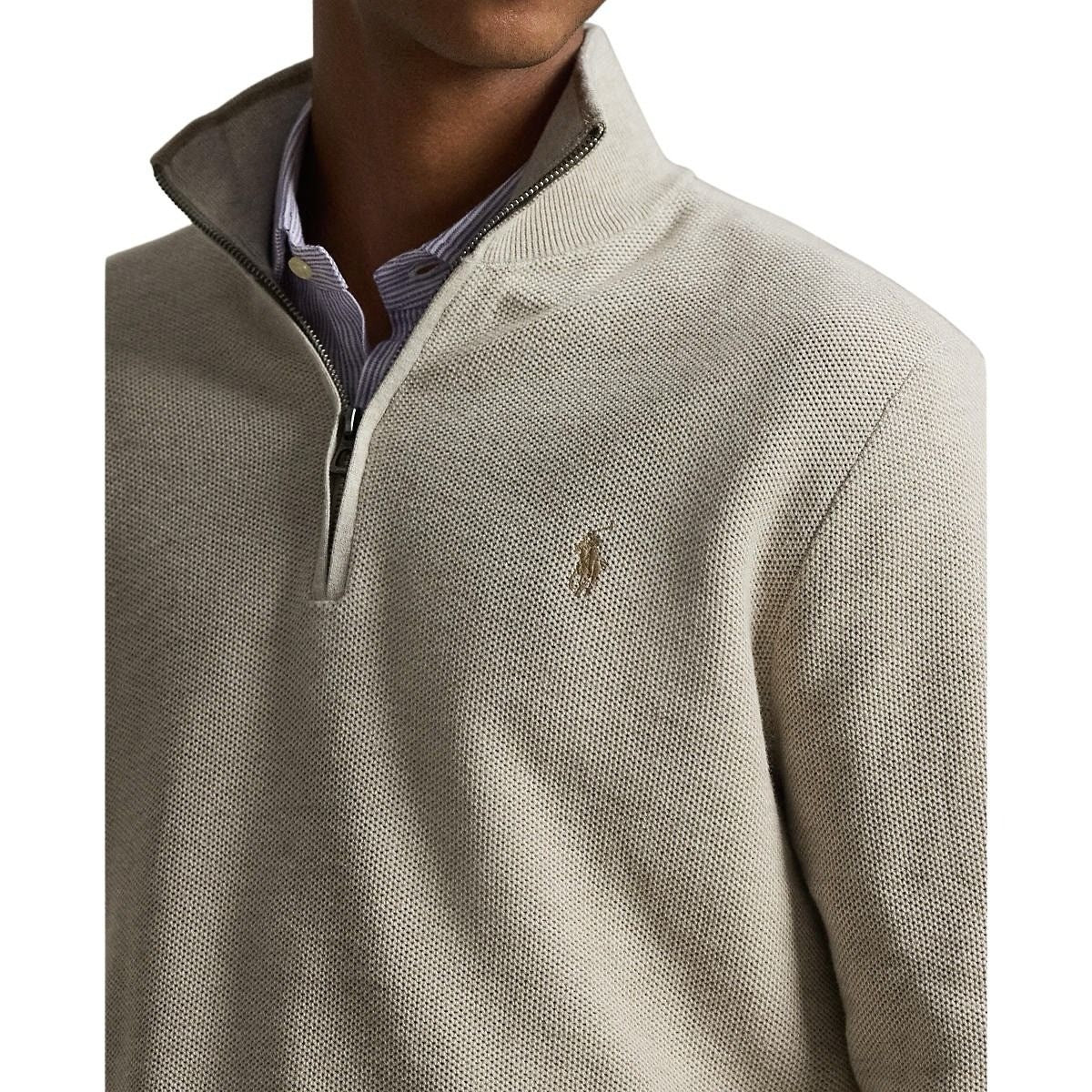 Mesh Knit Cotton Sweater Quarter Zip