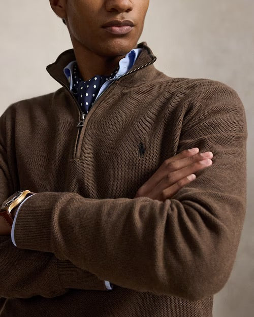 Mesh Knit Cotton Sweater Quarter Zip
