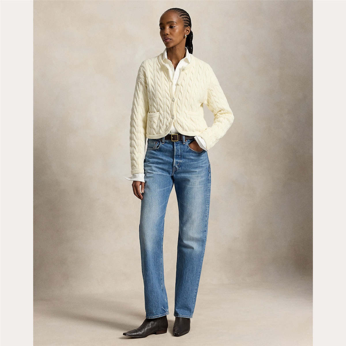 Cable-Knit Cotton Blend Cardigan