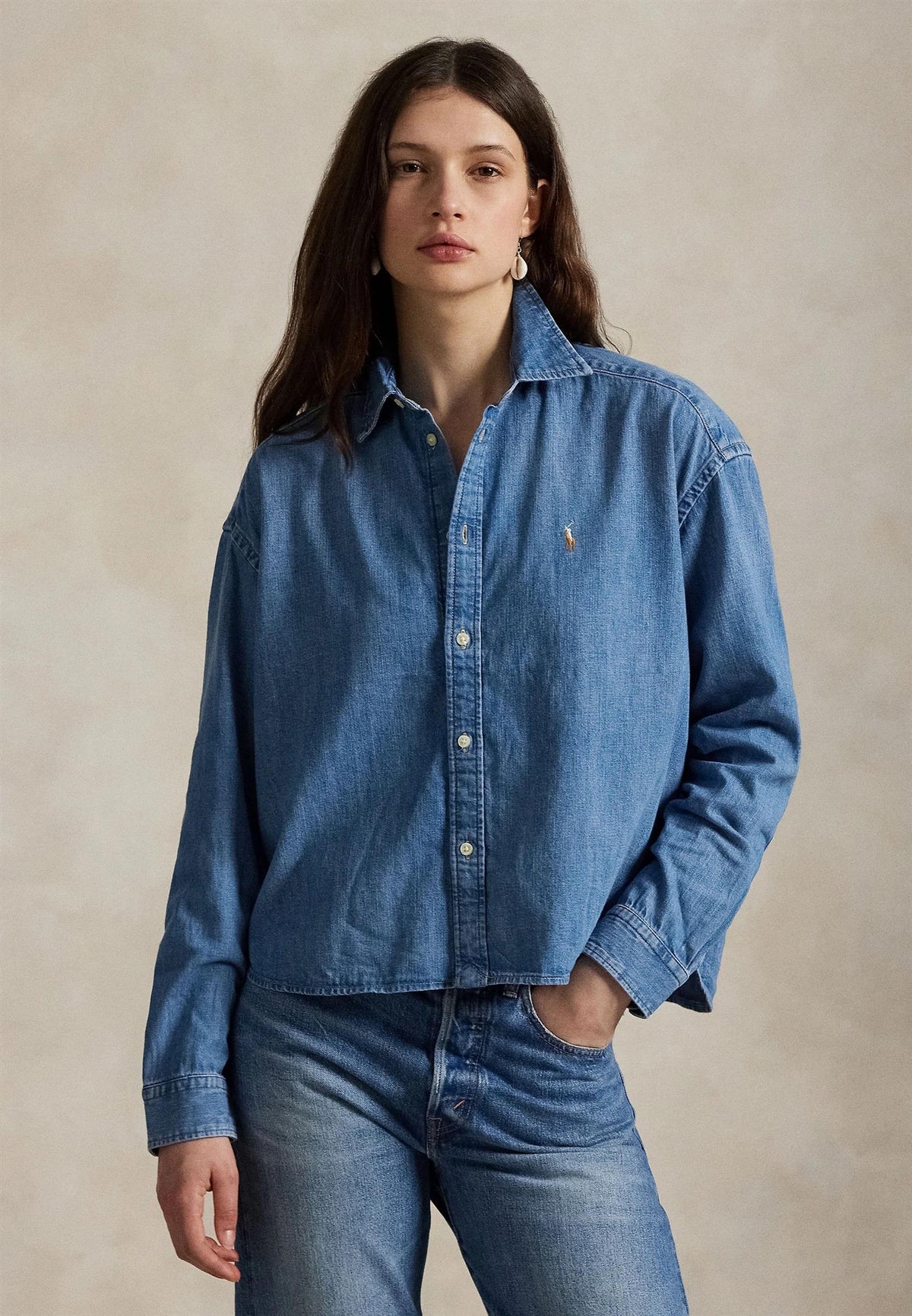 Cropped Boxy Denim Shirt