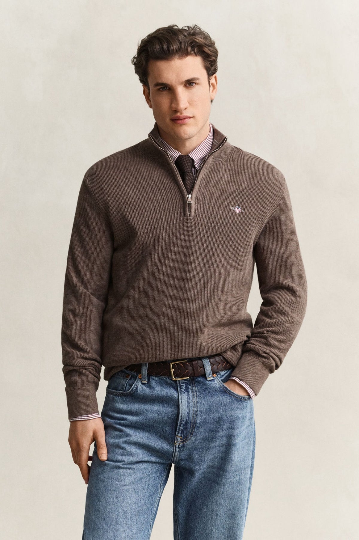 Waffle Knit Half-Zip Sweater