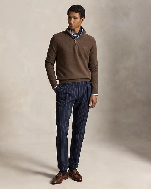 Mesh Knit Cotton Sweater Quarter Zip