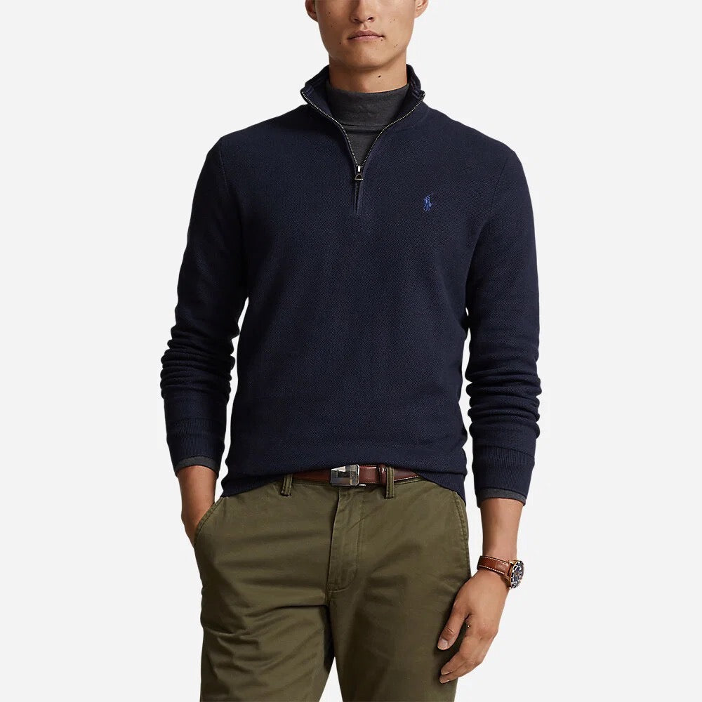 Mesh Knit Cotton Sweater Quarter Zip