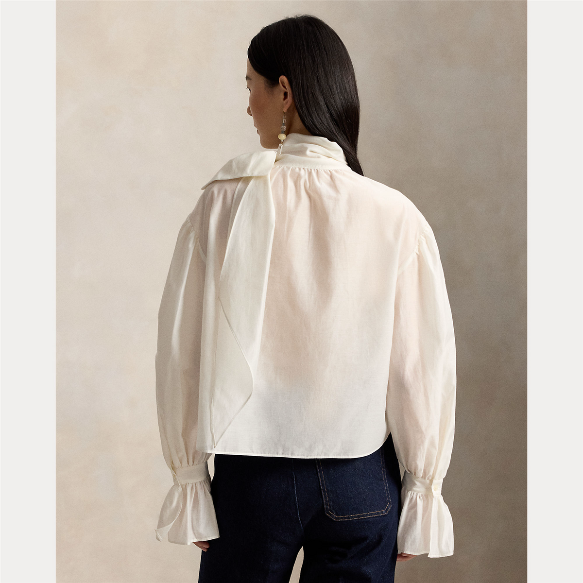 Tie-Bow Organdy Shirt