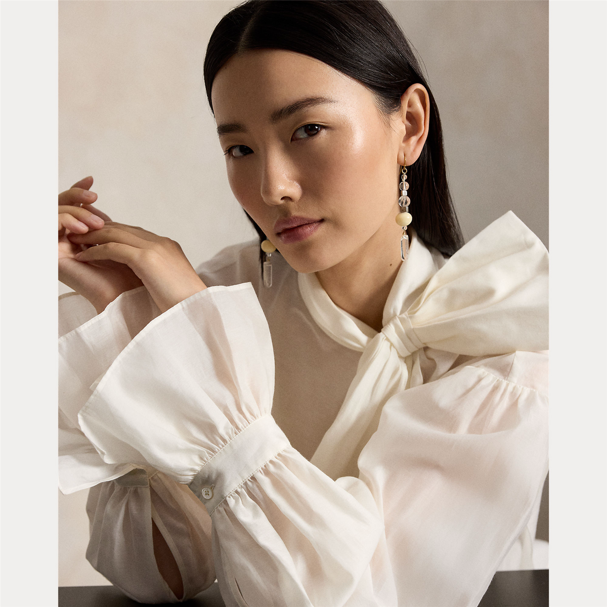 Tie-Bow Organdy Shirt